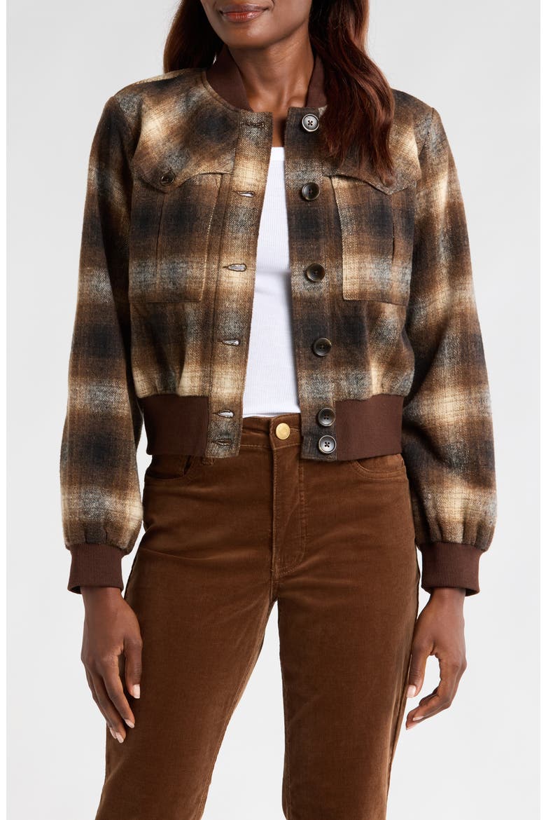 Enley Plaid Bomber Jacket, Main, color, BROWN
