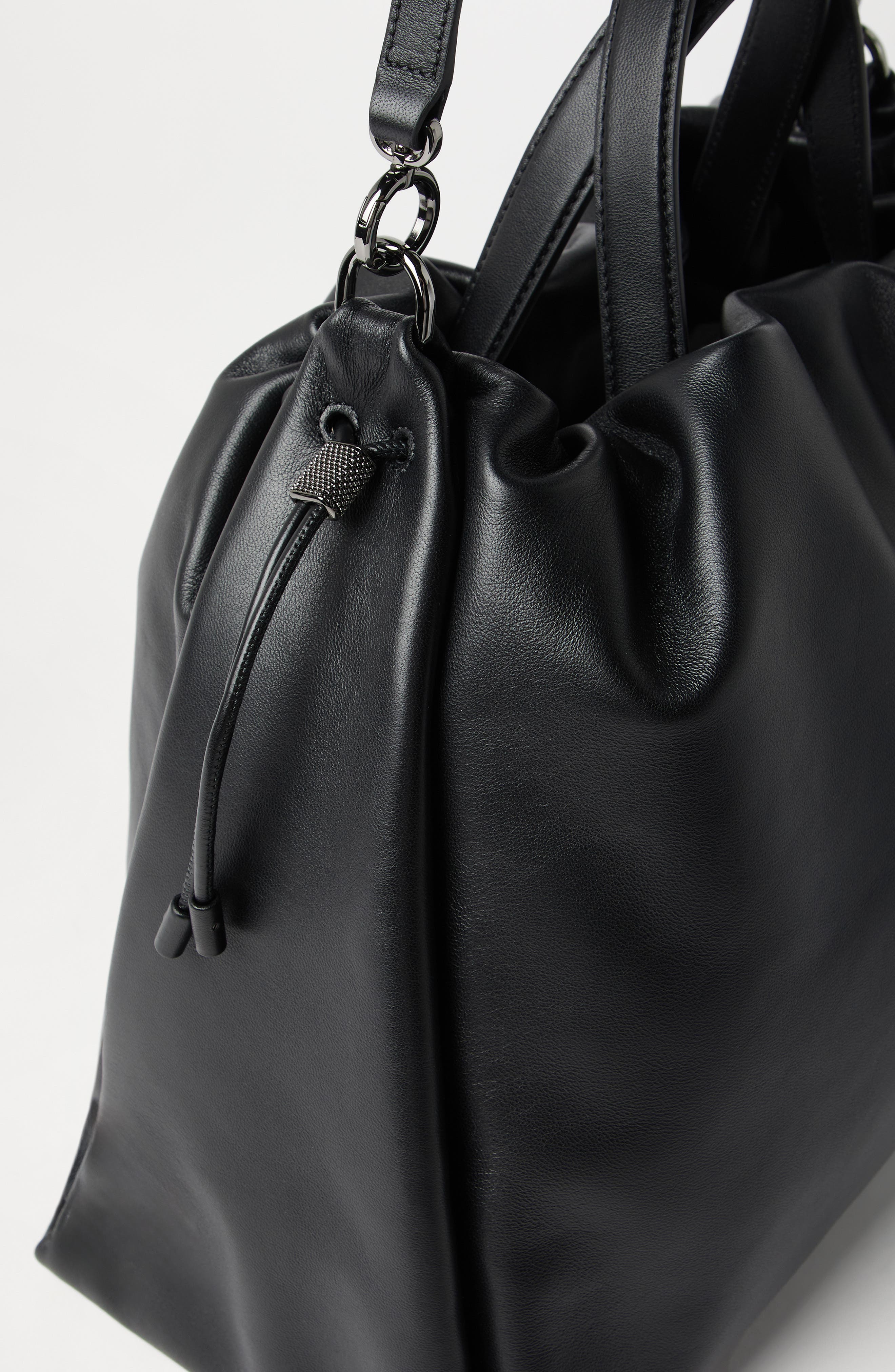 Brunello Cucinelli Large Soft leather Mellow Shopper bag, Alternate, color, Black