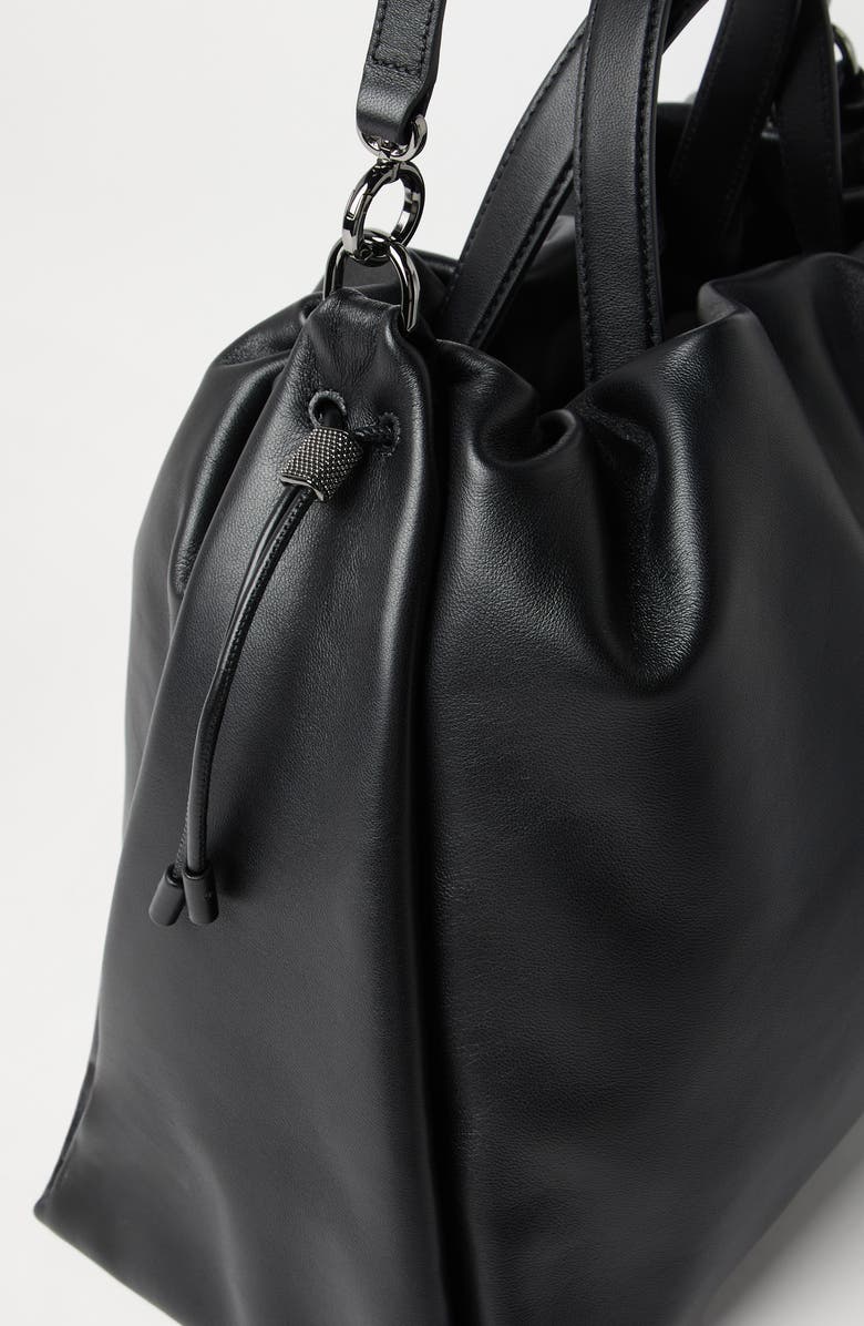 Brunello Cucinelli Large Soft leather Mellow Shopper bag, Alternate, color, Black