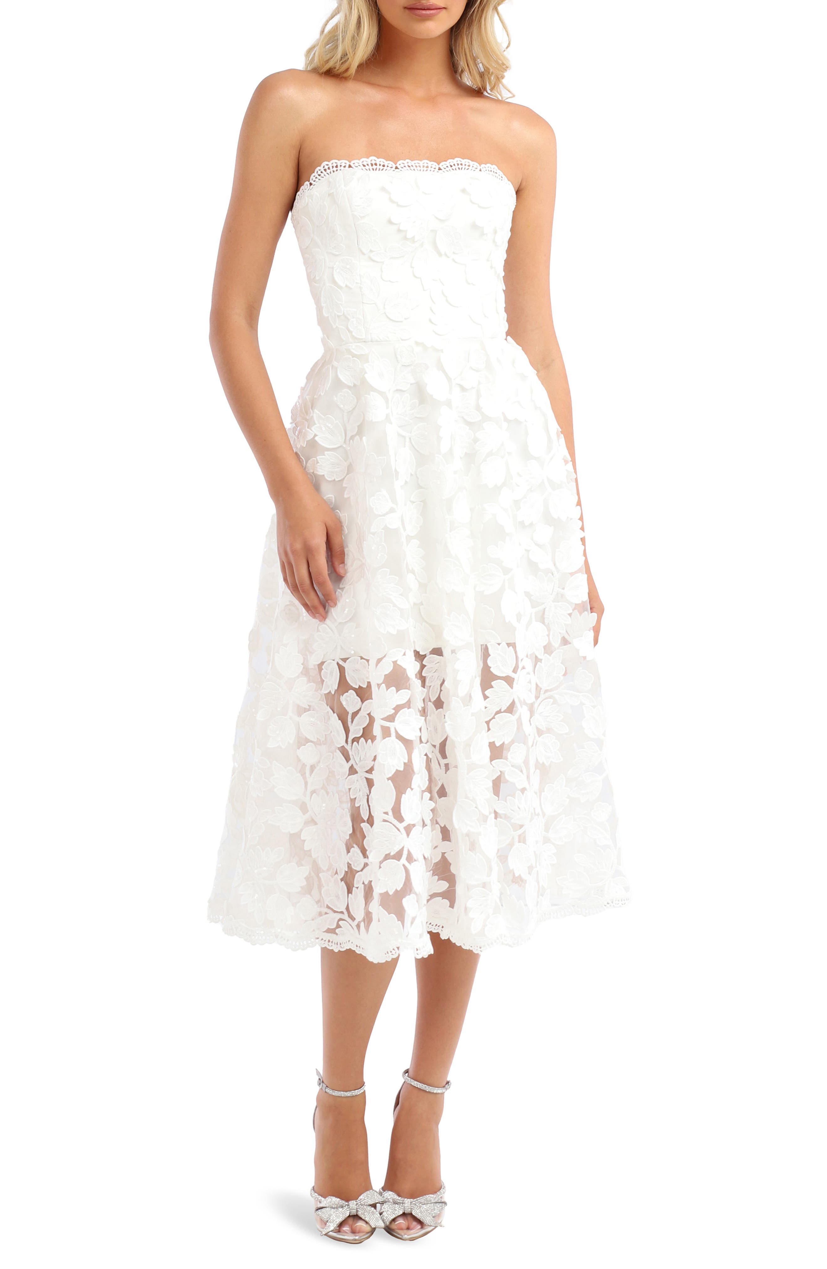 Florence Sequin Floral Strapless Midi Dress