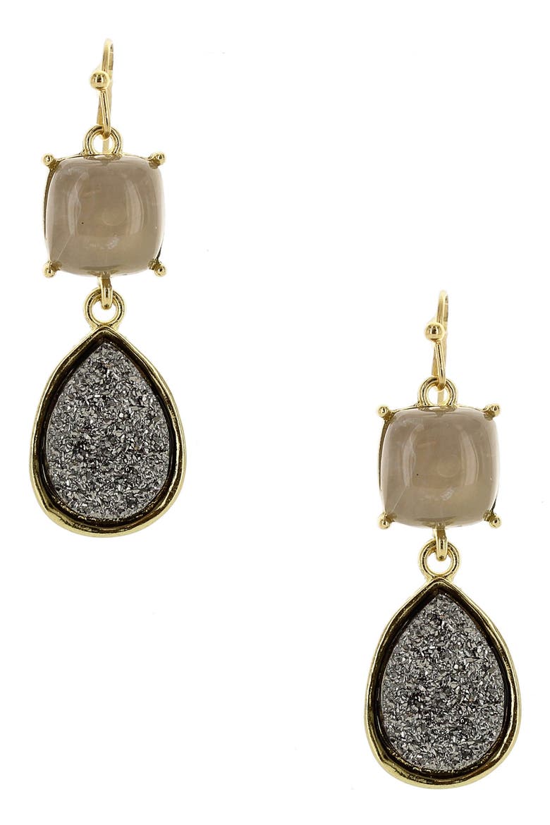 Makena Stone Drop Earrings, Main, color, GOLD / GREY