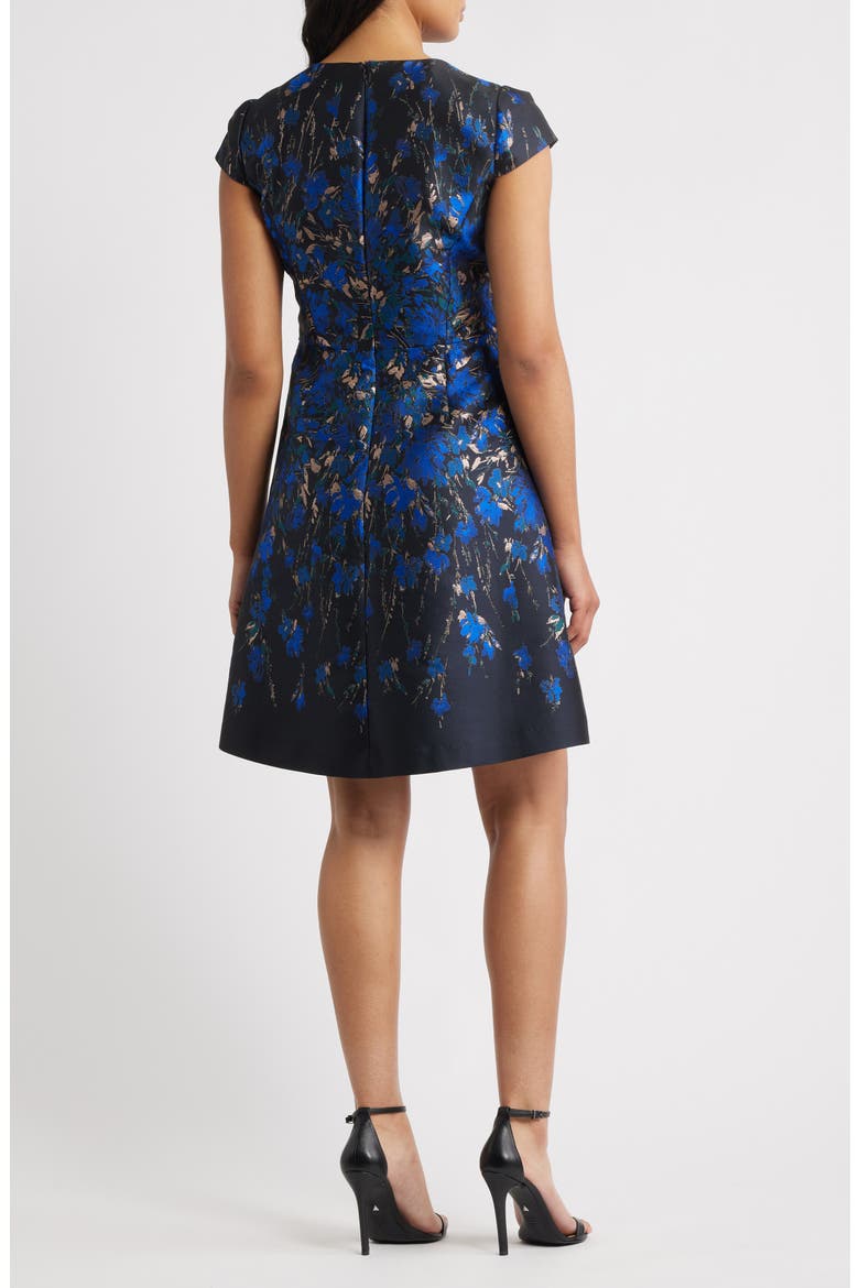 Metallic Floral Jacquard Fit & Flare Dress, Alternate, color, SAPPHIRE