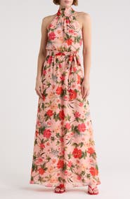 Eliza J Floral Halter Neck Sleeveless Maxi Dress