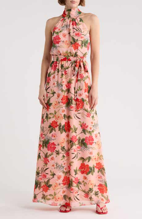 Eliza J Floral Halter Neck Sleeveless Maxi Dress
