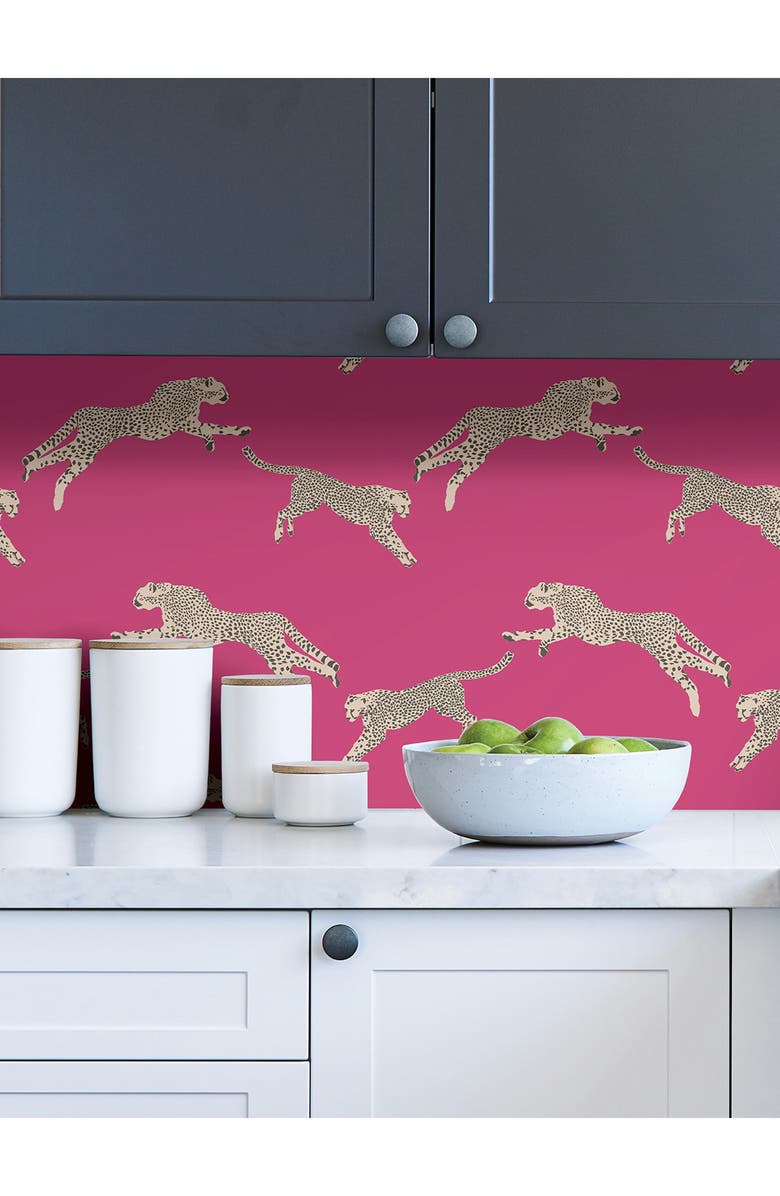 Wallpops Cheetah Print Wallpaper, Alternate, color, Pink