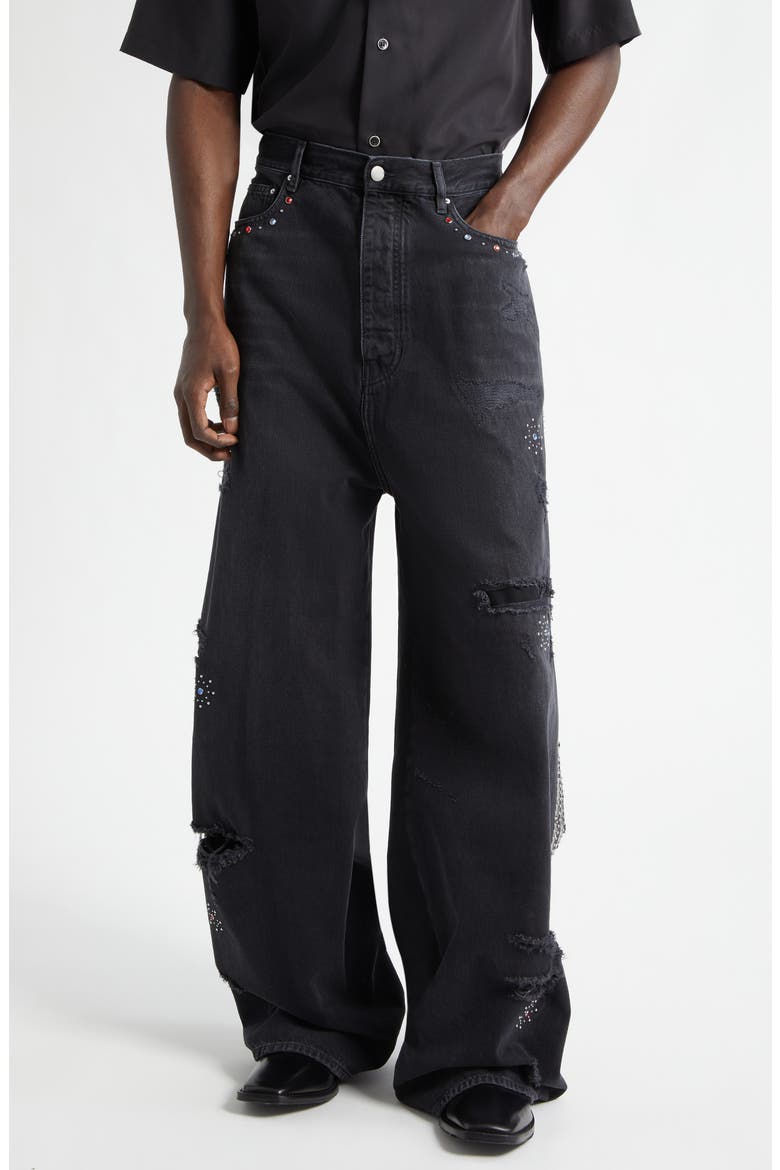 Bones Studded Rip & Repair Baggy Jeans, Main, color, VINTAGE BLACK