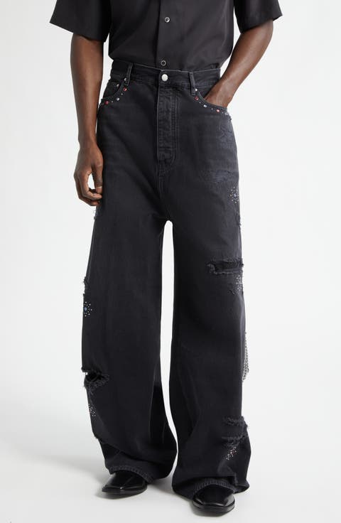 Bones Studded Rip & Repair Baggy Jeans (Vintage Black)