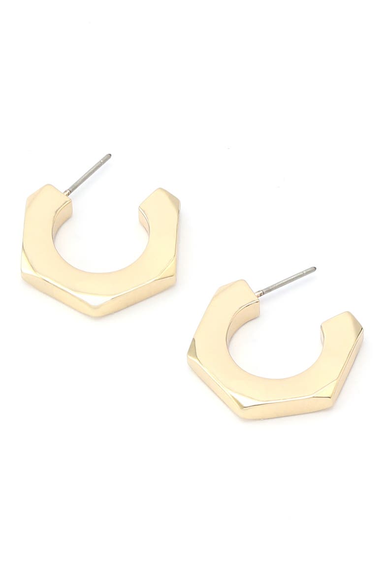 Hex Hoop Earrings, Alternate, color, GOLD
