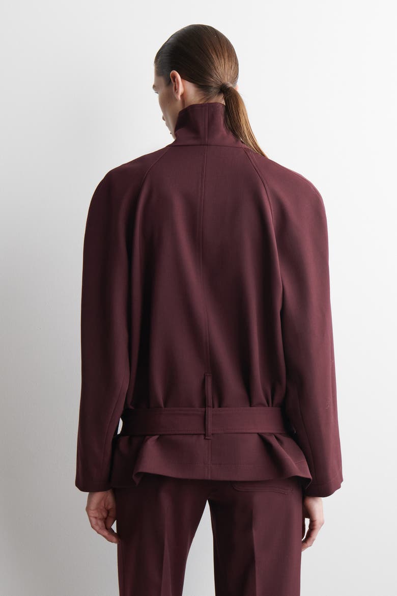 Belted Wool-Blend Shawl-Collar Jacket, Alternate, color, BURGUNDY