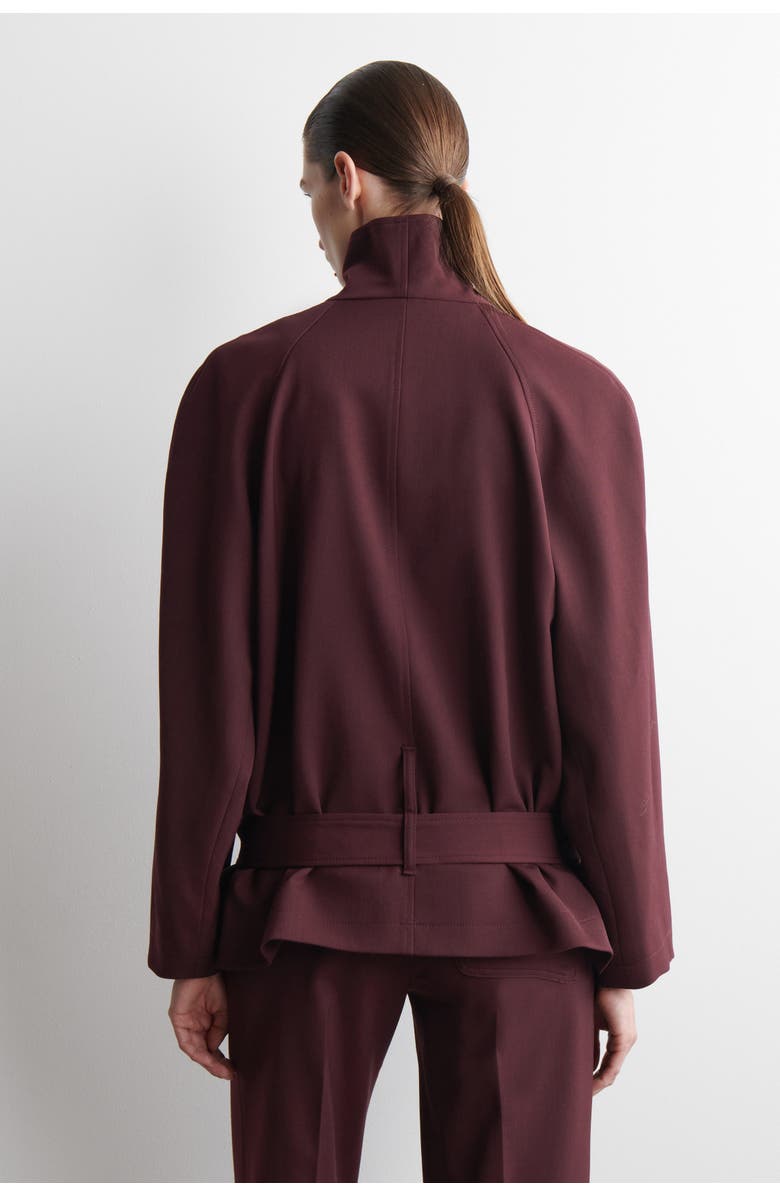 COS Belted Wool-Blend Shawl-Collar Jacket, Alternate, color, Burgundy