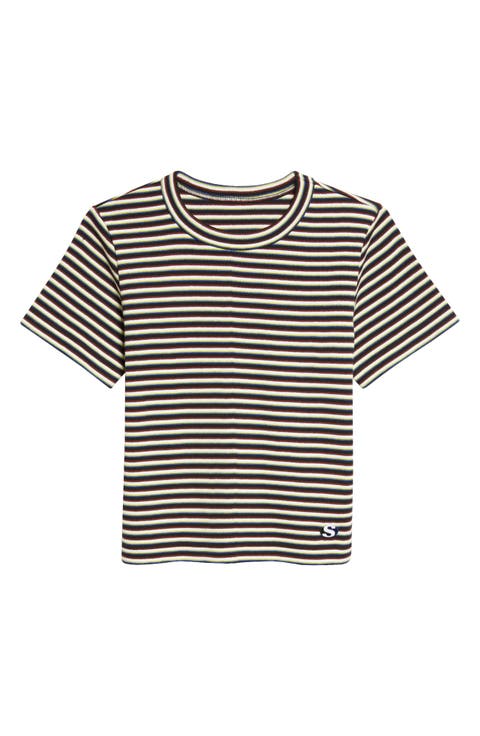 Stripe Rib Cotton T-Shirt