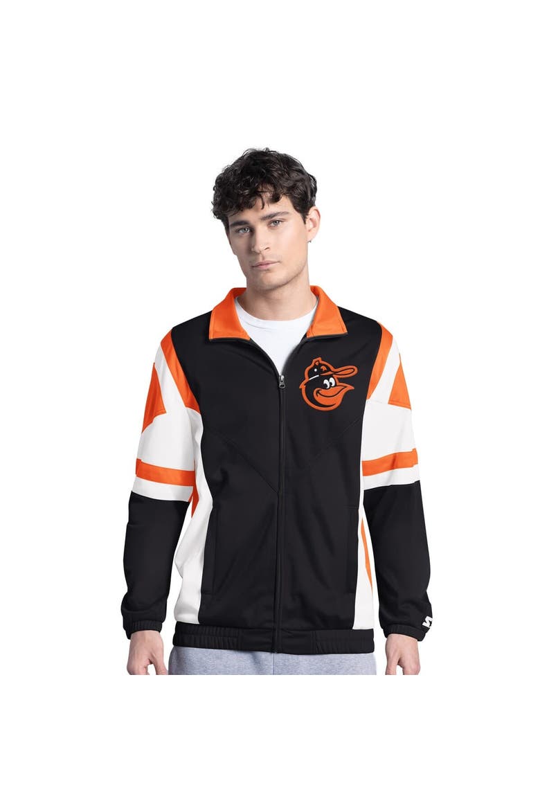 Men's Starter Black/Orange Baltimore Orioles Contender Tricot Full-Zip Track Jacket, Alternate, color, Black
