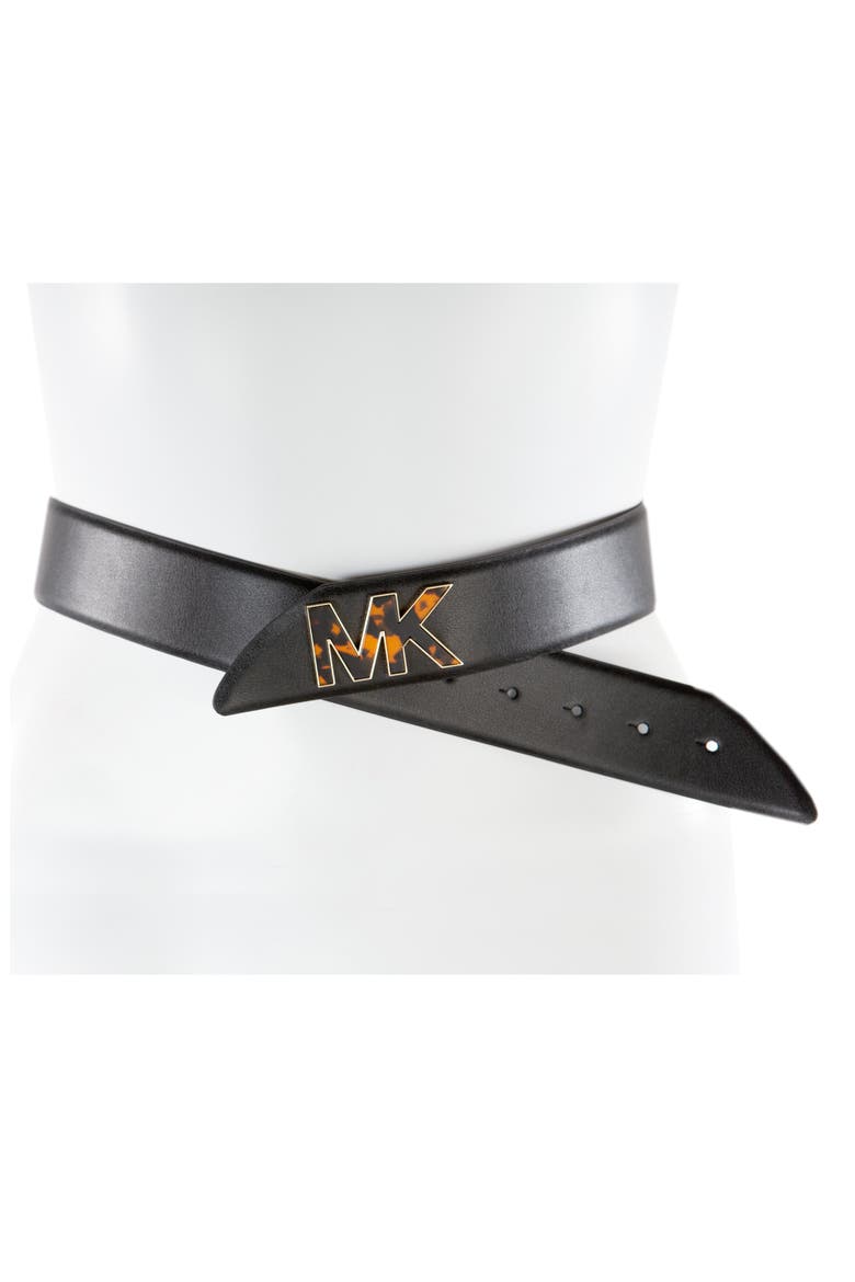 Logo Hardware Leather Belt, Alternate, color, BLACK
