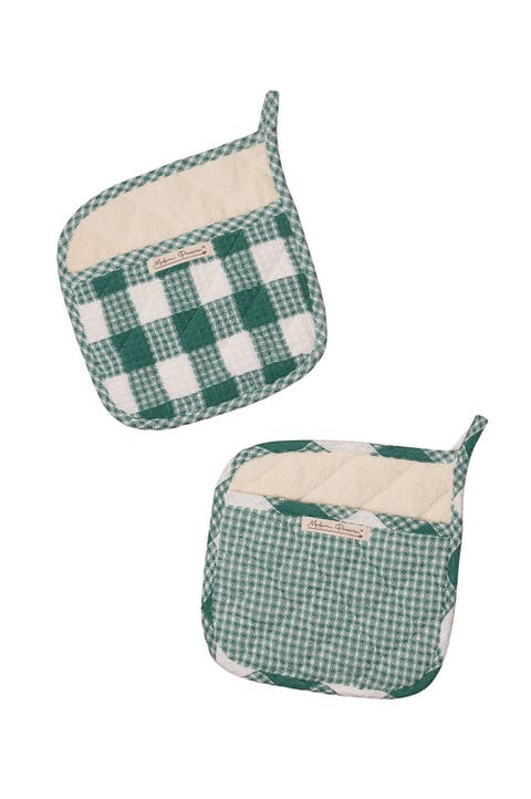 Prairie Essentials Pocket Potholders in Green Plaid, Set of 2