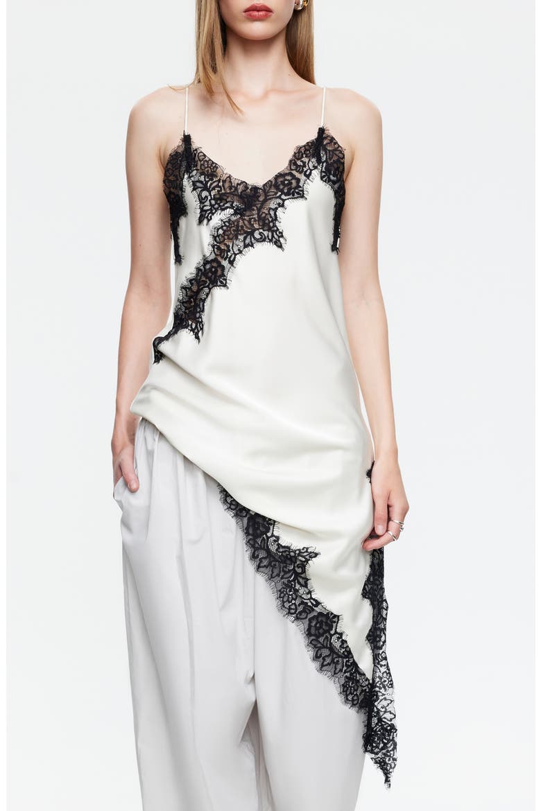 Emerging Lace Trim Asymmetric Slipdress, Main, color, PORCELAIN