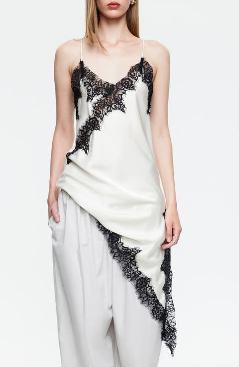 Emerging Lace Trim Asymmetric Slipdress