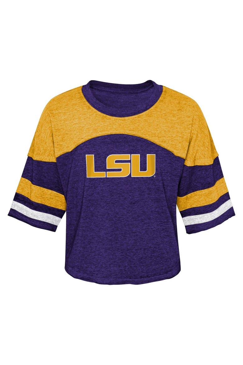 Girls Youth Purple LSU Tigers Sunday Friday Sleeve Stripe Jersey T-Shirt, Alternate, color, Purple