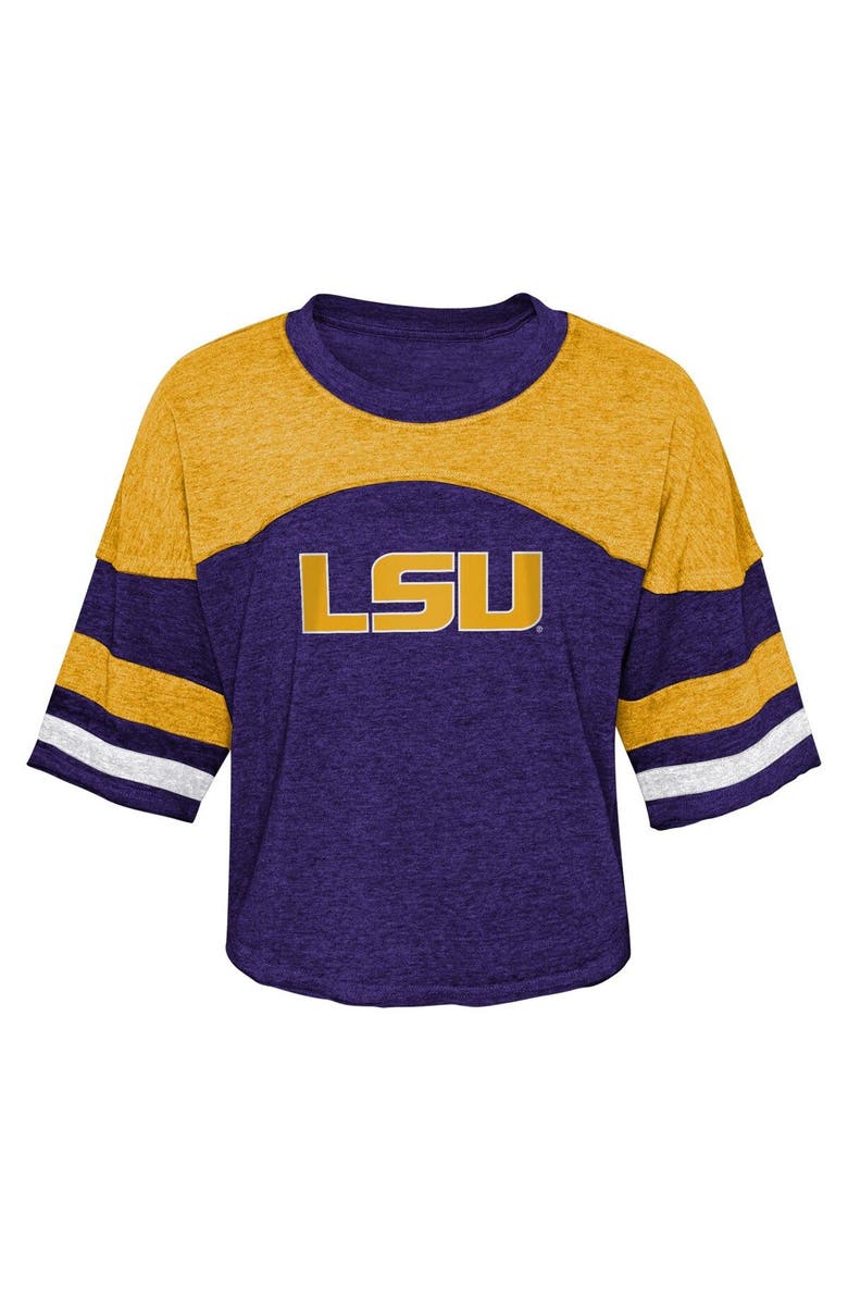 Outerstuff Girls Youth Purple LSU Tigers Sunday Friday Sleeve Stripe Jersey T-Shirt, Alternate, color, Purple