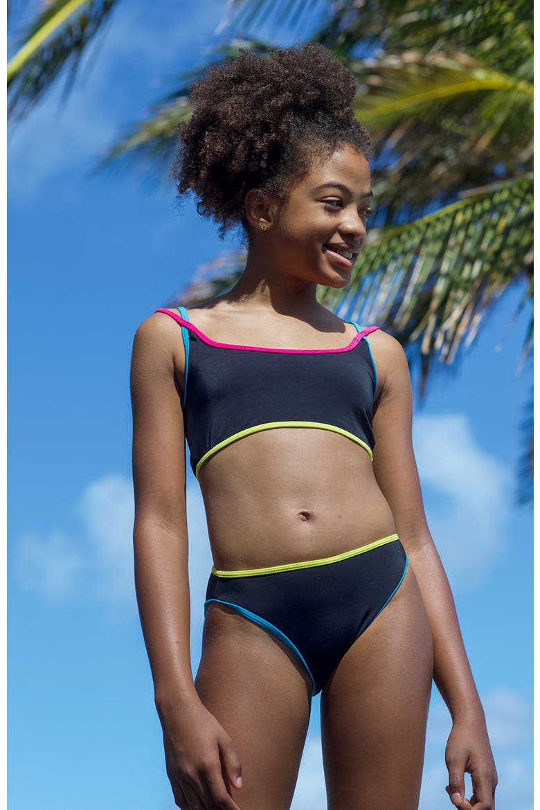 High-Impact Sporty Multi-Color Trimmed Two-Pice Bikini, Alternate, color, Black