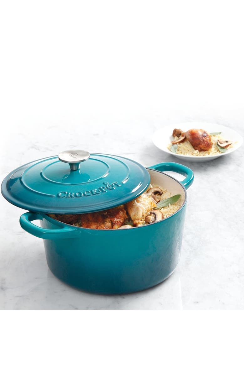 Crock-pot 5 Quart Round Enameled Cast Iron Dutch Oven, Alternate, color, Blue
