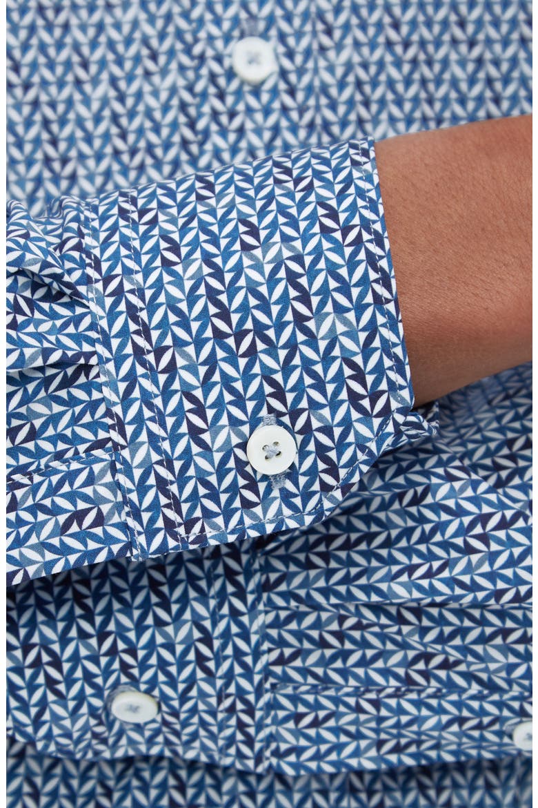 Axel Shaped Fit Geo Print Stretch Button-Up Shirt, Alternate, color, CLASSIC BLUE