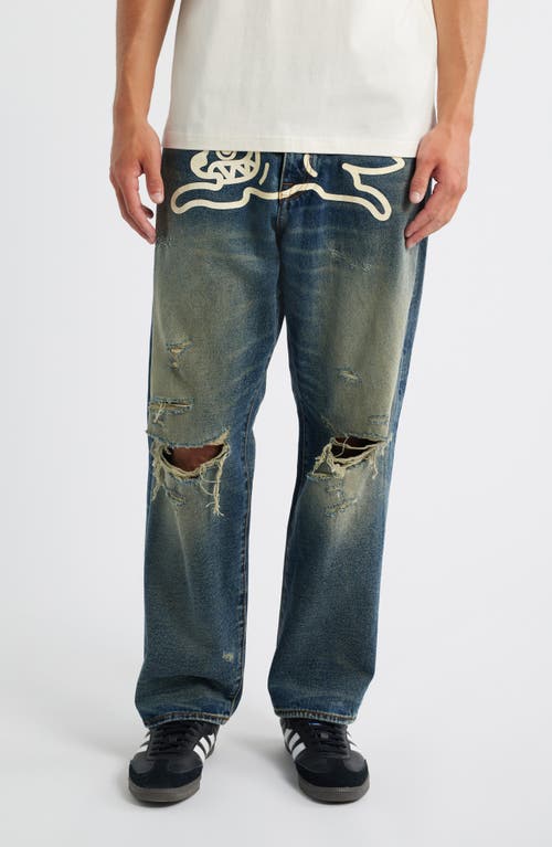 Icecream Nocturnal Ripped Cotton Jeans In Blue