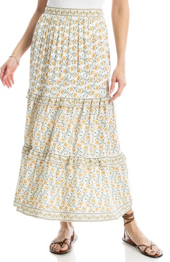 Max Studio Ruffle Tiered Midi Skirt In Ecru Quirky Mini Stems