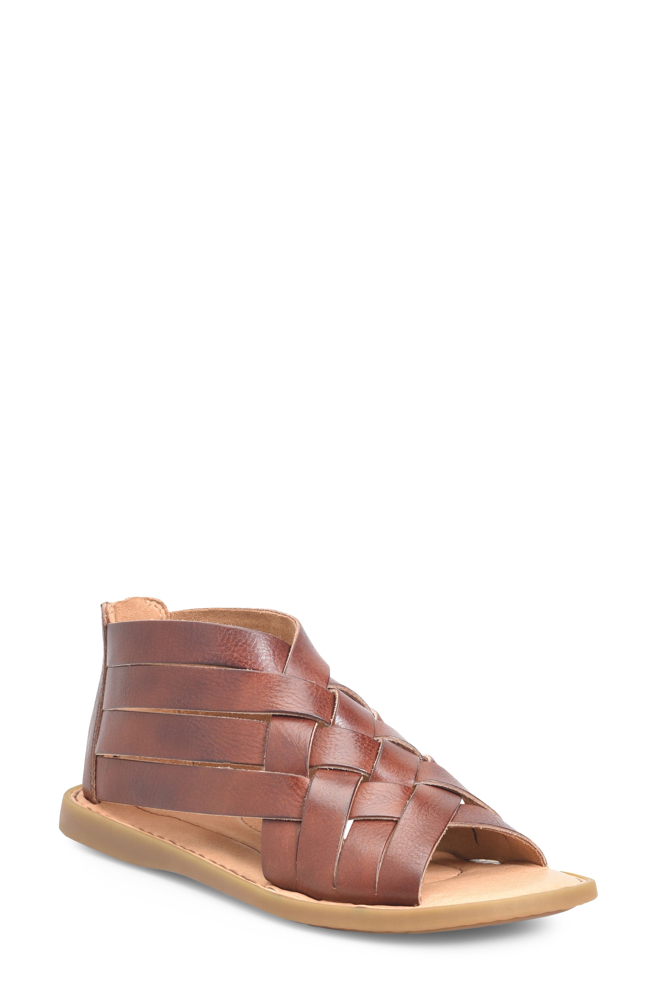 Iwa Woven Leather Sandal, Main, color, DARK TAN F/ G