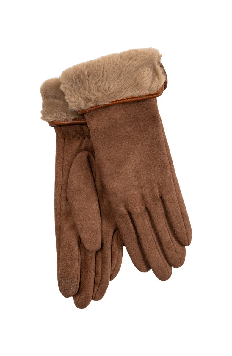 Echo Stretch Suede Fold-Up Faux Fur Cuff Gloves, Alternate, color, Chestnut