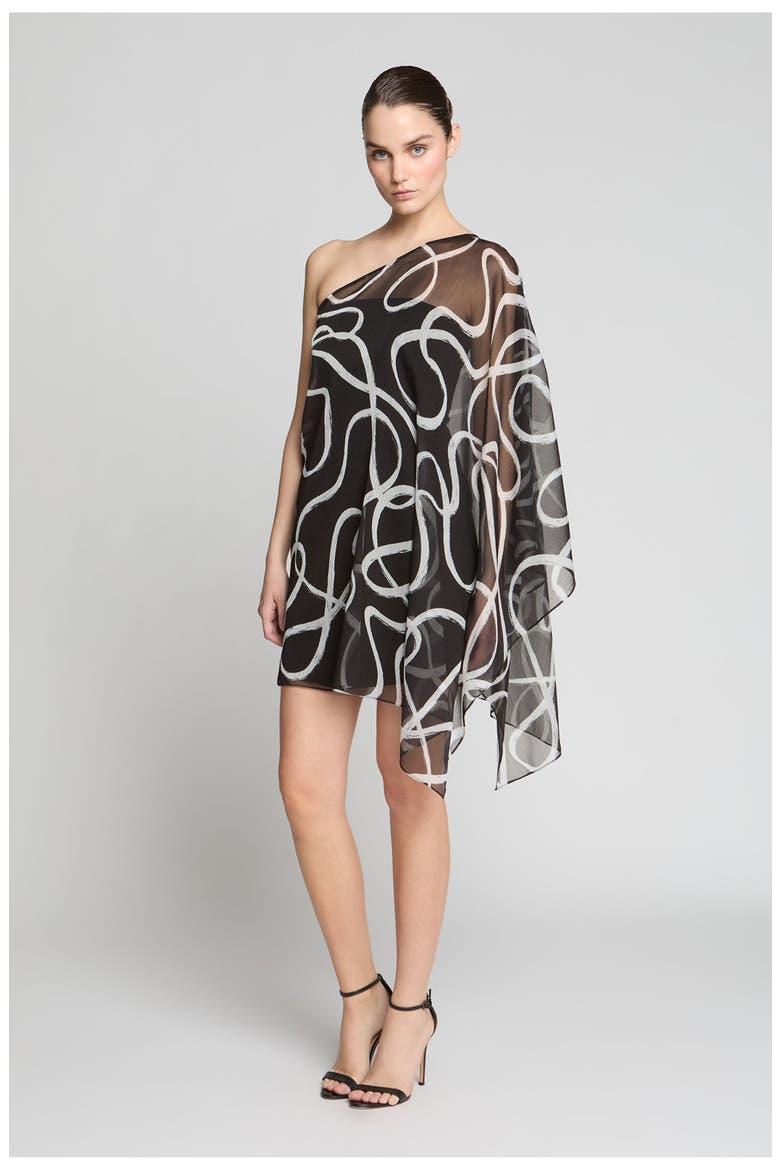 Chiffon Caftan Mini, Alternate, color, Black Ribbon