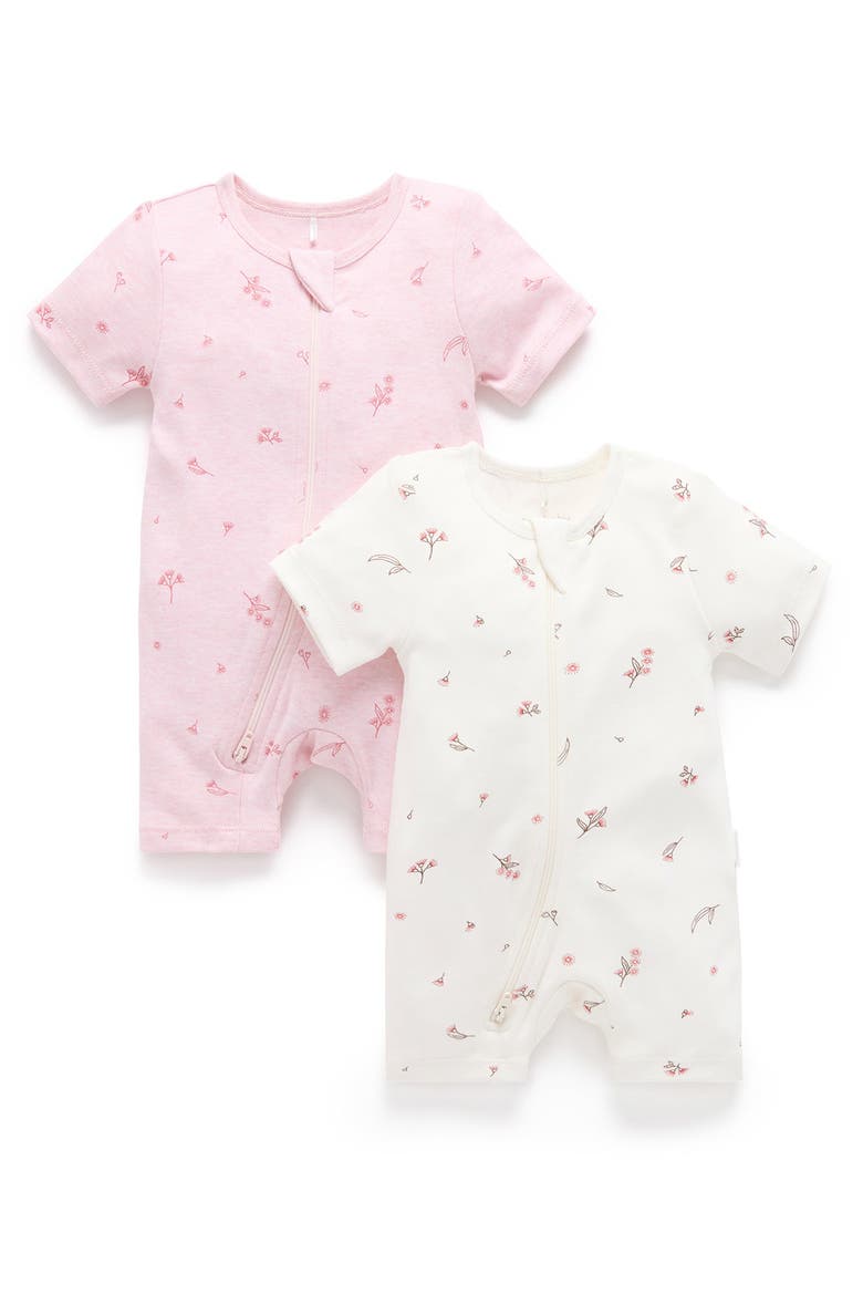 2 Pack Short Zip Romper, Main, color, Pale Pink Blossom Pack