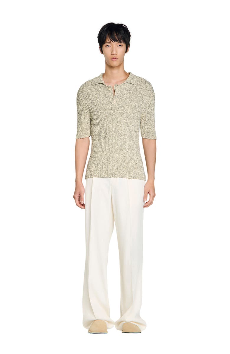 SANDRO Marl cotton knit polo shirt, Alternate, color, White / Black