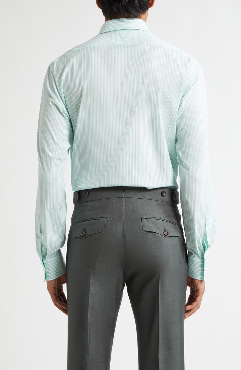 TOM FORD Classic Fit Stripe Natural Stretch Cotton Button-Up Shirt, Alternate, color, Combo White/ Green