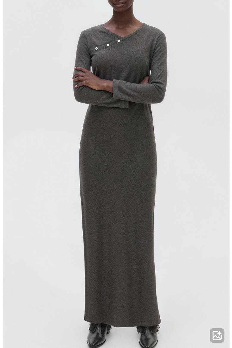 Long Sleeve Faux Wrap Maxi Dress, Main, color, DARK HEATHER GREY