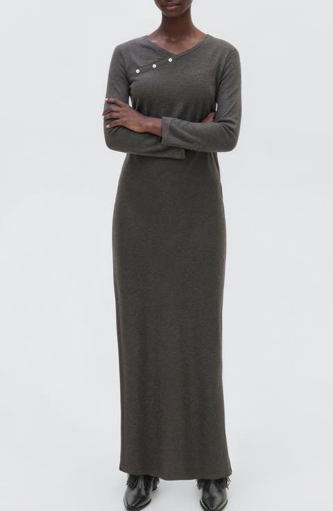 Long Sleeve Faux Wrap Maxi Dress