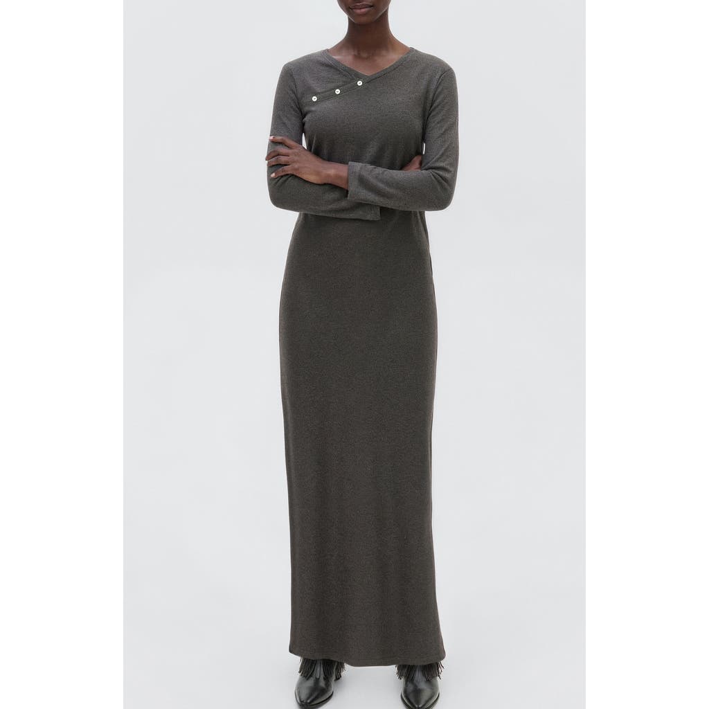 Mango Teen Long Sleeve Faux Wrap Maxi Dress In Gray