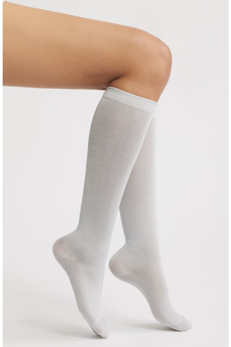 Metallic Knee High Socks, Main, color, SILVER