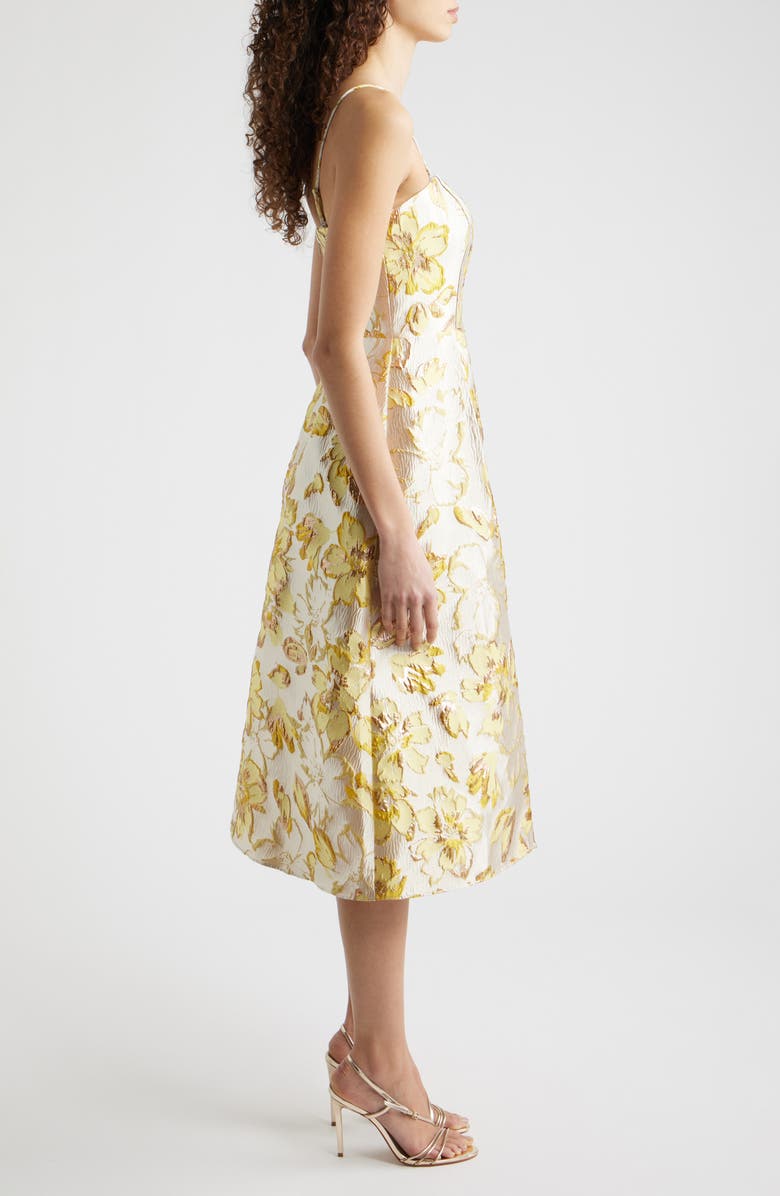Eliza J Metallic Floral Brocade Cocktail Dress, Alternate, color, Yellow