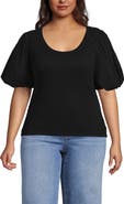 Lands' End Plus Size Drapey Rib Puff Sleeve Scoop Neck Top