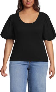 Lands' End Plus Size Drapey Rib Puff Sleeve Scoop Neck Top