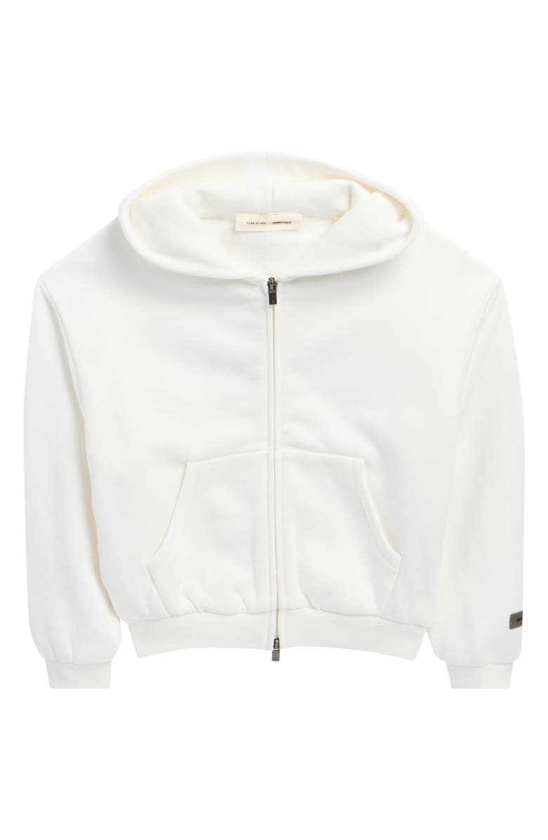 Fear of God Essentials Kids' Metallic Logo Full Zip Fleece Hoodie, Main, color, Cloud White