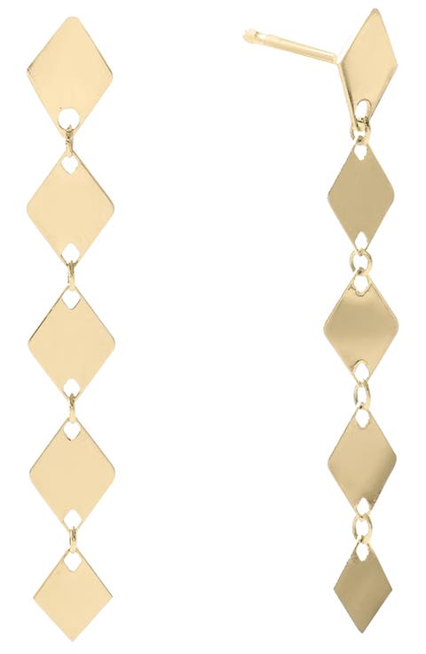 14K Gold Laser Kite Chain Linear Drop Earrings