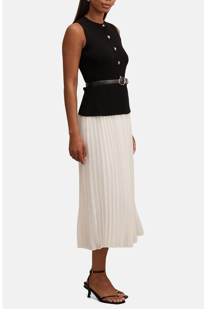 Loiusa Belted Sleeveless Mixed Media Maxi Dress, Alternate, color, MONO