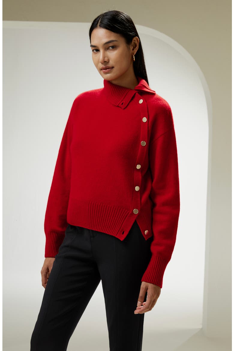 Women's Cashmere Sweater With Row of Side Buttons, Alternate, color, Red