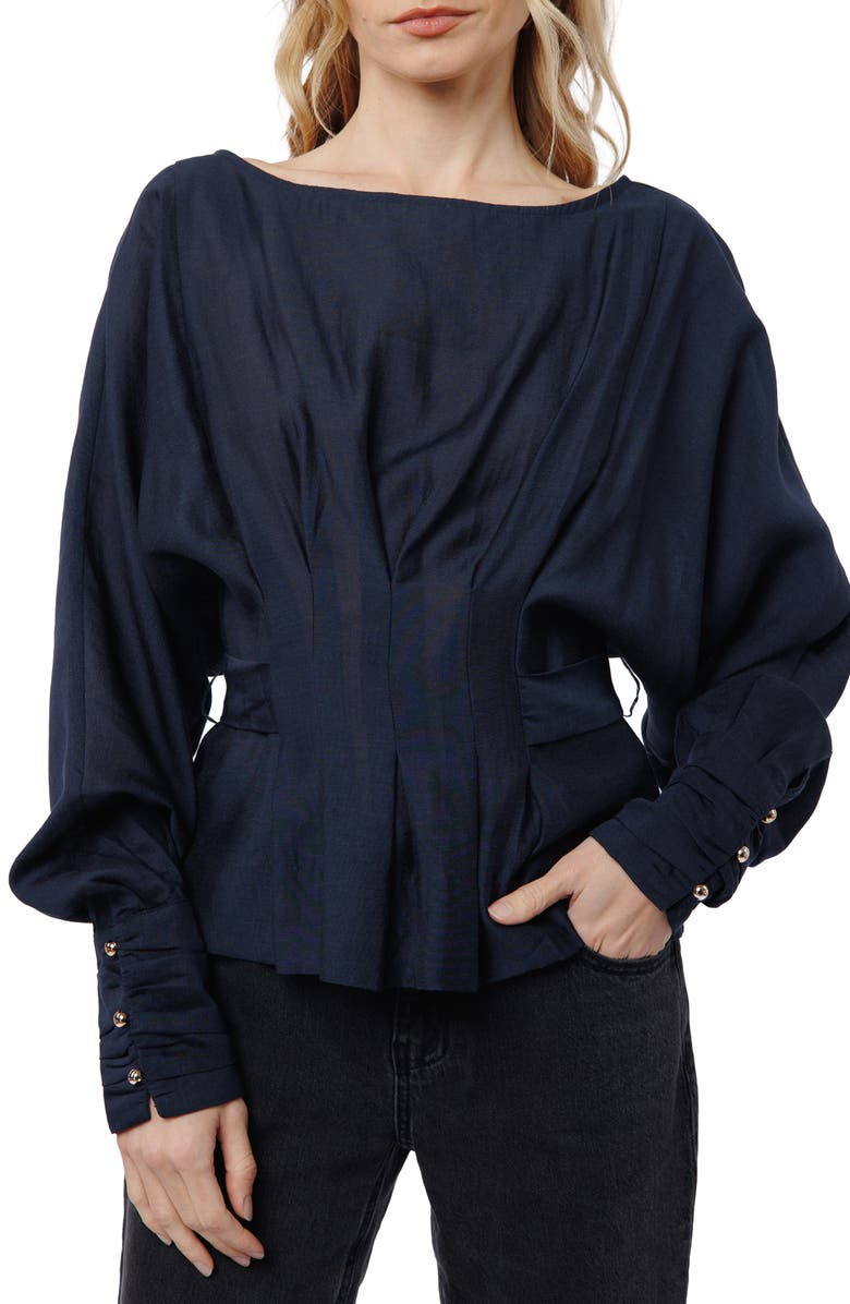 CIEBON Pera Pleated Top, Main, color, Navy