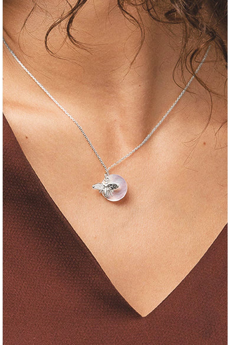 Sterling Silver 18k Gold Plated Bee Pearl Necklace & Earring Set Dainty, Alternate, color, Silver