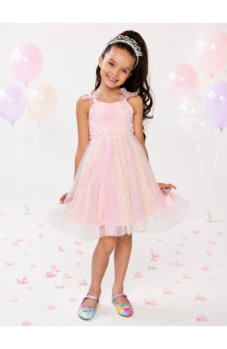 Mia Belle Girls Birthday Glow Pastel Rainbow Tulle Dress, Alternate, color, Pink