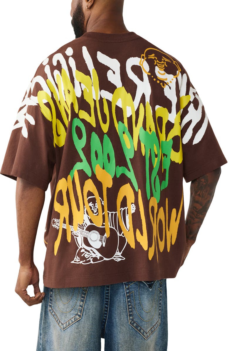 True Religion Graffiti Oversize Heavyweight Cotton Graphic T-Shirt, Alternate, color, Garden Brown