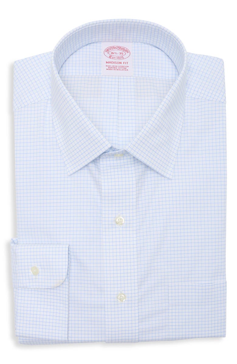 Brooks Brothers Grid Non-Iron Stretch Madison Fit Supima<sup>®</sup> Cotton Dress Shirt, Main, color, 