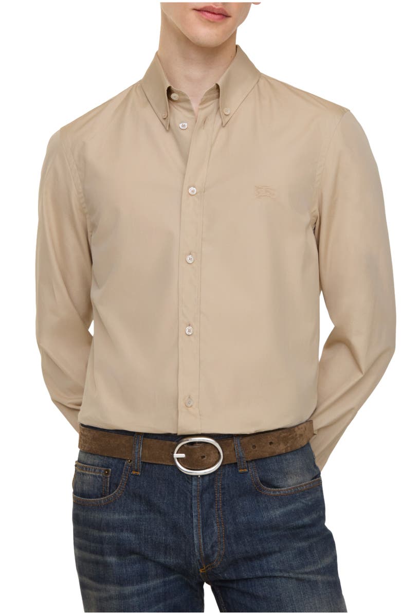 Burberry Slim Fit Cotton Shirt, Main, color, Oatmeal Beige